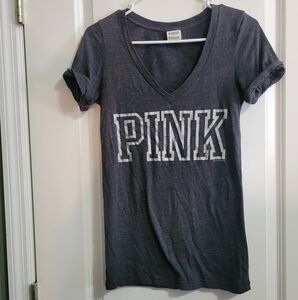 Victoria's Secret PINK Gray V-Neck Y2K T-Shirt